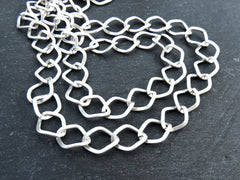 14mm Twisted Diamond Link Silver Chain, Large Chunky Statement Chain for Jewelry Making, Non Tarnish, Matte Antique Silver Plated, 1 Meter