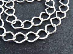 14mm Twisted Diamond Link Silver Chain, Large Chunky Statement Chain for Jewelry Making, Non Tarnish, Matte Antique Silver Plated, 1 Meter