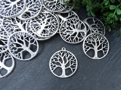Tree of Life Pendant Charm, Family Tree, Necklace Pendant, Earring Components, Matte Antique Silver Plated, 2pc