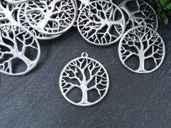 Tree of Life Pendant Charm, Family Tree, Necklace Pendant, Earring Components, Matte Antique Silver Plated, 2pc