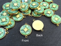 North Star Compass Connector Pendant, Green Mother Of Pearl Charm, Celestial, Adventure Travel Navigation, 22k Matte Gold Plated 1pc