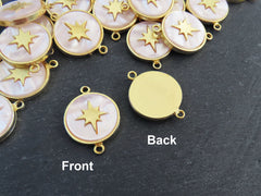 North Star Compass Connector Pendant, Cream Ivory Mother Of Pearl Charm, Celestial, Adventure Travel Navigation, 22k Matte Gold Plated 1pc