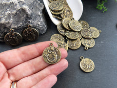 Merman Triton Coin Pendants Charms, Son Of Poseidon Coin, Replica Coin, Greek Mythology, Antique Bronze Plated, 2pc