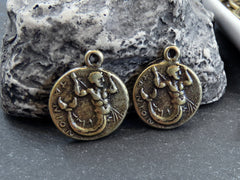 Merman Triton Coin Pendants Charms, Son Of Poseidon Coin, Replica Coin, Greek Mythology, Antique Bronze Plated, 2pc