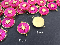 North Star Compass Connector Pendant, Pink Mother Of Pearl Charm, Celestial, Adventure Travel Navigation, 22k Matte Gold Plated 1pc