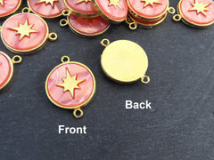 North Star Compass Connector Pendant, Peach Mother Of Pearl Charm, Celestial, Adventure Travel Navigation, 22k Matte Gold Plated 1pc