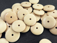 Large Natural Round Wood Beads, Wooden Saucer Disc Beads, Jewelry Making Craft Beads, 25mm, 8pcs