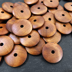 Large Warm Brown Round Wood Beads, Wooden Saucer Disc Beads, Jewelry Making Craft Beads, 25mm, 8pcs