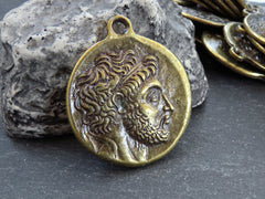 Greek Coin Pendant Charm, Philip V, King of Macedonia Medallion, Ancient Greek Coin, Antique Bronze Plated, 1pc