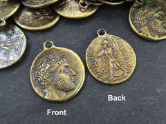 Greek Coin Pendant Charm, Philip V, King of Macedonia Medallion, Ancient Greek Coin, Antique Bronze Plated, 1pc