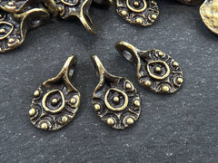 Artisan Pinched Dot Charms, Rustic Cast Pendant Charms, Antique Bronze Plated, 3pc