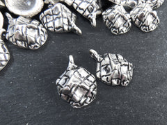 Artisan Dome Pinch Mesh Charms, Organic Rustic Cast Pendant Charms, Matte Antique Silver Plated, 2pc