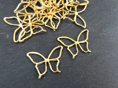 Butterfly Pendant, Rustic Cut Out Butterfly Loop, Connector Link, Simple, Cutout, Fretwork, Butterfly Outline, 22k Matte Gold, 2PC