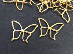 Butterfly Pendant, Rustic Cut Out Butterfly Loop, Connector Link, Simple, Cutout, Fretwork, Butterfly Outline, 22k Matte Gold, 2PC