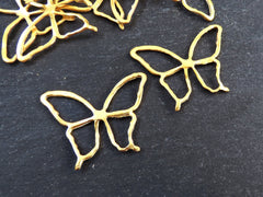 Butterfly Pendant, Rustic Cut Out Butterfly Loop, Connector Link, Simple, Cutout, Fretwork, Butterfly Outline, 22k Matte Gold, 2PC