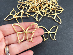 Butterfly Pendant, Rustic Cut Out Butterfly Loop, Connector Link, Simple, Cutout, Fretwork, Butterfly Outline, 22k Matte Gold, 2PC