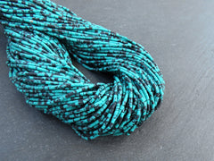 5 Afghan Seed Bead Strands, 2mm Afghani Ocean Blue Tiny Seed Beads, Howlite Tube Heishi Loose Beads, Gemstone Beads, 5 x 14inch strands