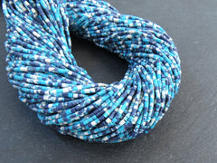 5 Afghan Seed Bead Strands, 2mm Afghani Mixed Blue Tiny Seed Beads, Howlite Tube Heishi Loose Beads, Gemstone Beads, 5 x 14inch strands