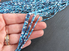 5 Afghan Seed Bead Strands, 2mm Afghani Mixed Blue Tiny Seed Beads, Howlite Tube Heishi Loose Beads, Gemstone Beads, 5 x 14inch strands