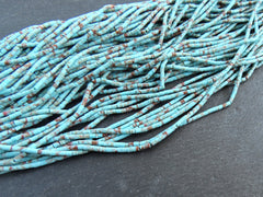 5 Afghan Seed Bead Strands, 2mm Afghani Turquoise Matrix Tiny Seed Beads, Tube Heishi Loose Beads, Gemstone Beads, 5 x 14inch strands