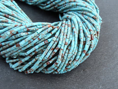 5 Afghan Seed Bead Strands, 2mm Afghani Turquoise Matrix Tiny Seed Beads, Tube Heishi Loose Beads, Gemstone Beads, 5 x 14inch strands