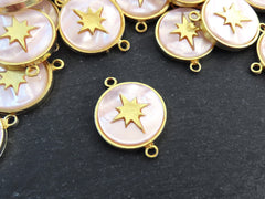 North Star Compass Connector Pendant, Cream Ivory Mother Of Pearl Charm, Celestial, Adventure Travel Navigation, 22k Matte Gold Plated 1pc