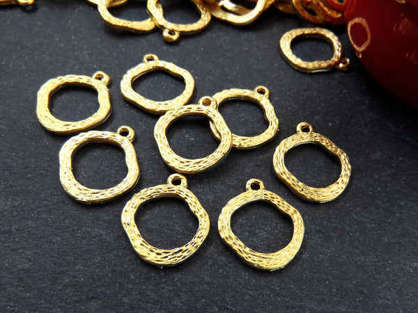 Textured Loop Pendants Charms, Mini Loop Charms, Ring Charms, Bracelet Charms, Hammered, 22K Matte Gold Plated, 10pc