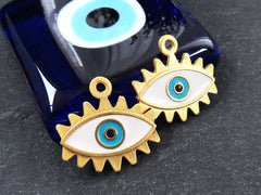 Enamel Evil Eye Pendant Charm, Eye Of The Beholder, Good Luck, Protective, Evil Eye Amulet Talisman Jewelry, 22k Matte Gold Silver, 2pc