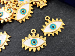 Enamel Evil Eye Pendant Charm, Eye Of The Beholder, Good Luck, Protective, Evil Eye Amulet Talisman Jewelry, 22k Matte Gold Silver, 2pc