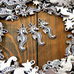 3 Seahorse Pendant Charms, Artisan Charms, Seahorse Beads, Matte Antique Silver Plated