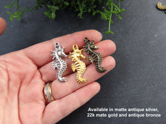 3 Seahorse Pendant Charms, Artisan Charms, Seahorse Beads, Antique Bronze Plated