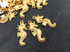 3 Seahorse Pendant Charms, Artisan Charms, Seahorse Beads, 22k Matte Gold Plated