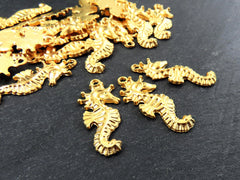 3 Seahorse Pendant Charms, Artisan Charms, Seahorse Beads, 22k Matte Gold Plated