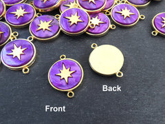 North Star Compass Connector Pendant, Purple Mother Of Pearl Charm, Celestial, Adventure Travel Navigation, 22k Matte Gold Plated 1pc