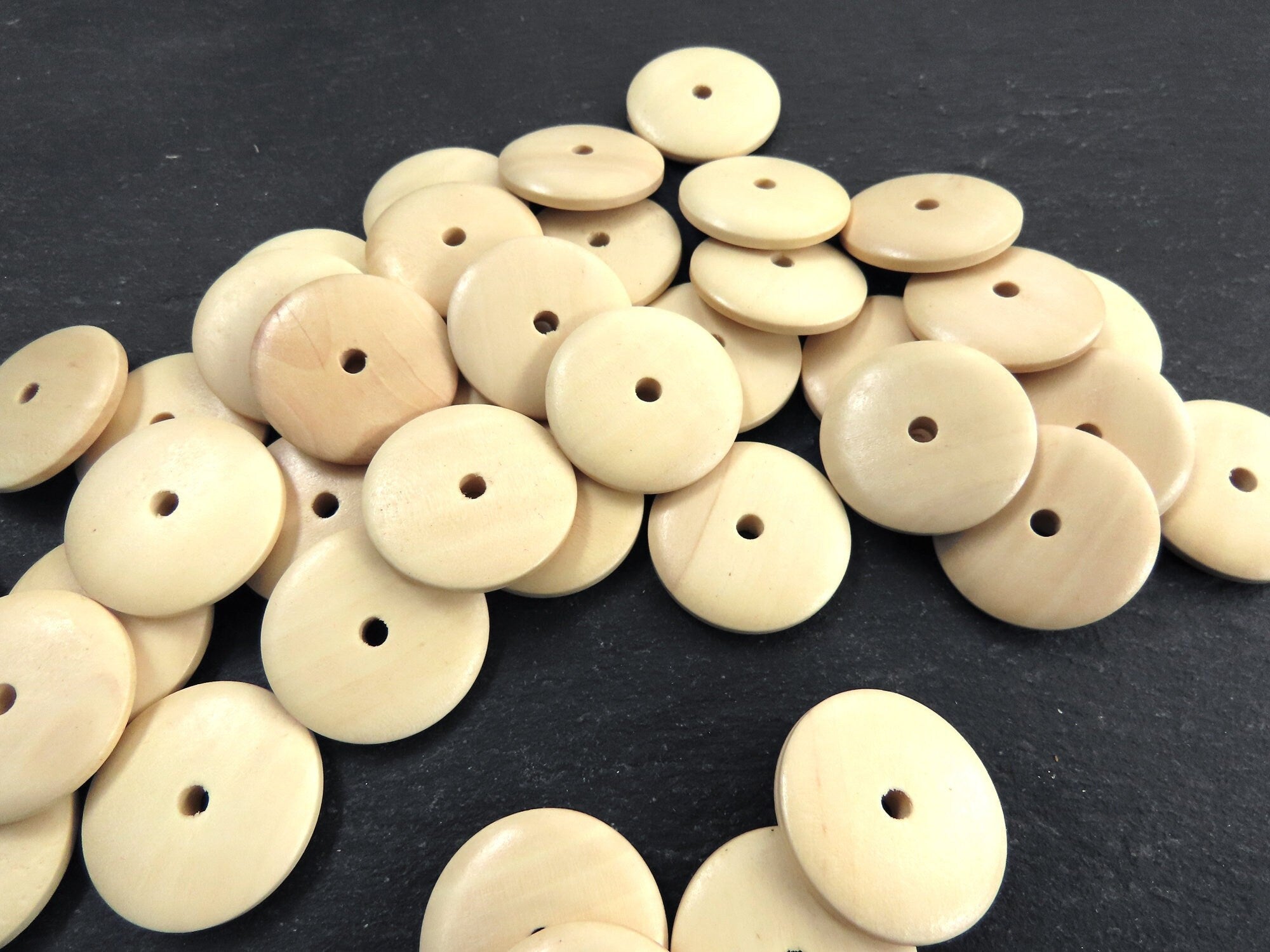 Large Natural Round Wood Beads, Wooden Saucer Disc Beads, Jewelry