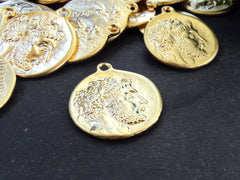 Greek Coin Pendant Charm, Philip V, King of Macedonia Medallion, Ancient Greek Coin, 22k Matte Gold Plated, 1pc