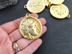 Greek Coin Pendant Charm, Philip V, King of Macedonia Medallion, Ancient Greek Coin, 22k Matte Gold Plated, 1pc