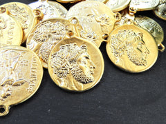 Greek Coin Pendant Charm, Philip V, King of Macedonia Medallion, Ancient Greek Coin, 22k Matte Gold Plated, 1pc