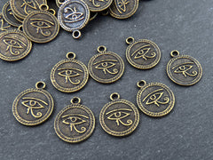 Round Egyptian Eye of Horus Dangle Pendant Charms, Egyptian Symbol, Eye of Ra, Bronze Coin Charm Pendants, Antique Bronze Plated, 10pc