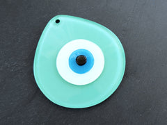 Mint Green Evil Eye Glass Pendant Bead, Fused Glass Artisan Handmade Turkish Nazar Protective Symbol Talisman Jewelry Home Decor 13cm