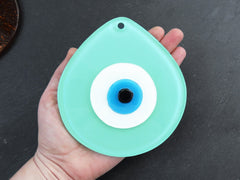 Mint Green Evil Eye Glass Pendant Bead, Fused Glass Artisan Handmade Turkish Nazar Protective Symbol Talisman Jewelry Home Decor 13cm