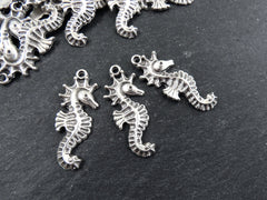 3 Seahorse Pendant Charms, Artisan Charms, Seahorse Beads, Matte Antique Silver Plated