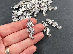 3 Seahorse Pendant Charms, Artisan Charms, Seahorse Beads, Matte Antique Silver Plated