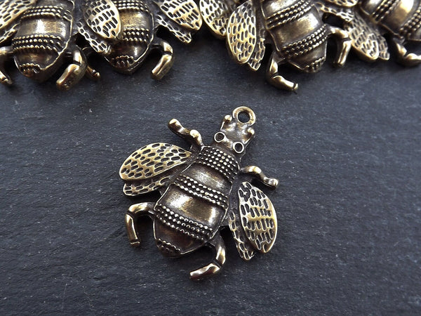 Bumblebee Bee Pendant Charm, Large Busy Bee Pendant, Bee Charm, Bee Jewelry, Bumble Bee Pendant, Antique Bronze Plated