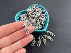 8 Mini Seahorse Pendant Charms, Artisan Charms, Seahorse Beads, Matte Antique Silver Plated