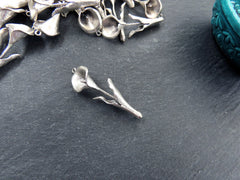 Calla Lily Charm Pendant, Top loop & Hidden Bottom Loop, Silver Flower, Bohemian Artisan Charms,  Matte Antique Silver Plated Brass, 1pc