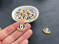 Enamel Evil Eye Pendant Charms, Eyelash Evil Eye, Eye Of The Beholder, Good Luck, Protective Amulet Talisman, 22k Matte Gold Plated, 2pc B