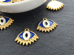 Enamel Evil Eye Pendant Charms, Eyelash Evil Eye, Eye Of The Beholder, Good Luck, Protective Amulet Talisman, 22k Matte Gold Plated, 2pc B