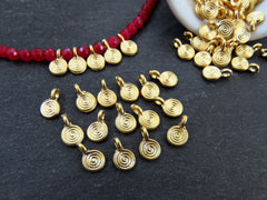 Mini Swirl Spiral Coin Pendant Charms, Small Disc Charms Beads for Jewelry Making, 22k Matte Gold Plated, 15pcs