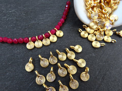 Mini Swirl Spiral Coin Pendant Charms, Small Disc Charms Beads for Jewelry Making, 22k Matte Gold Plated, 15pcs